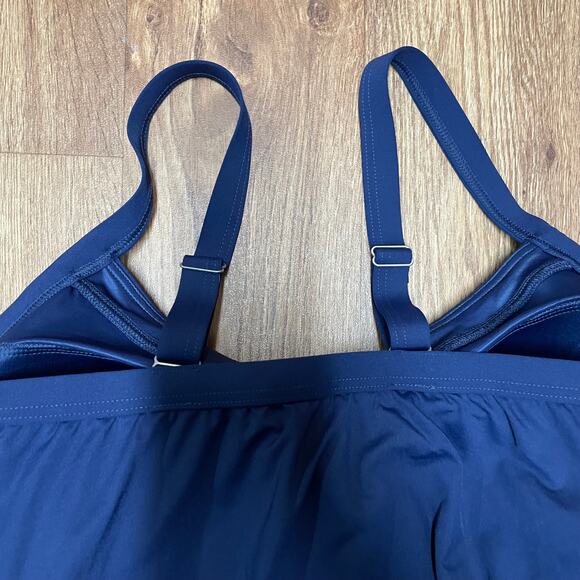 Lands End Womens Solid Navy Blue Tankini Swim Top Drape Banded 18DD Molded Cups - Picture 4 of 7